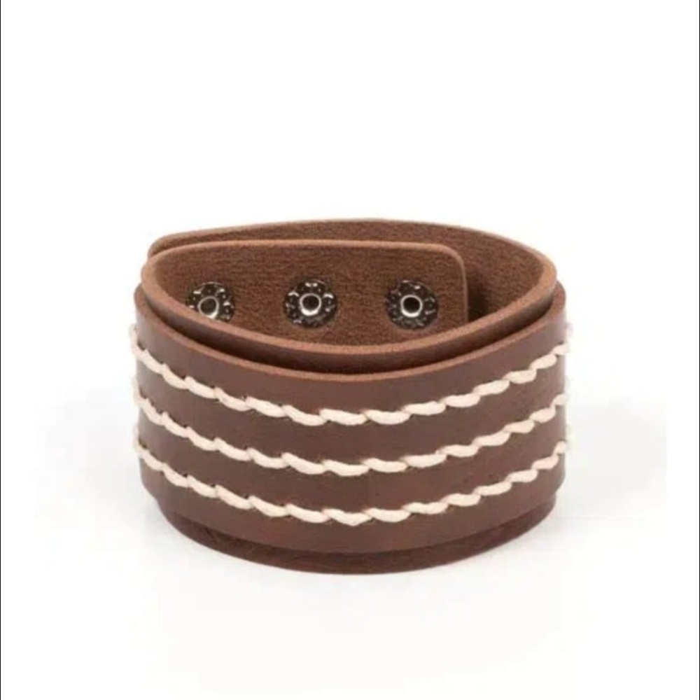 Real Ranchero Brown Urban Bracelet Paparazzi Brown Bracelet with Cream Detailing